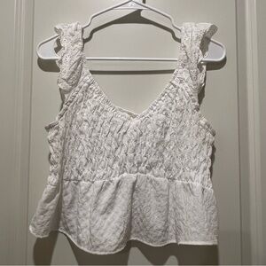Smocked Babydoll Flutter Sleeve White Blouse Coquette Lolita Cottagecore Summer